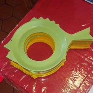 Vintage Green and Yellow Fish-Shaped Paper Plate Holders